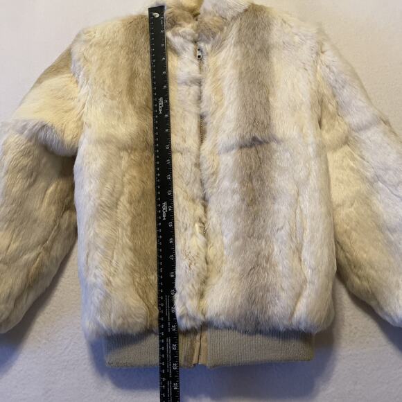 Neiman Marcus Vintage White Tan Dyed Rabbit Fur Coat Jacket 80s Hong Kong 12 - Picture 2 of 13